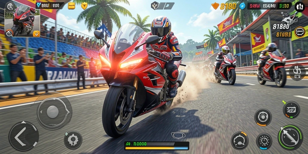 Gameplay seru balapan motor dengan grafis menawan.