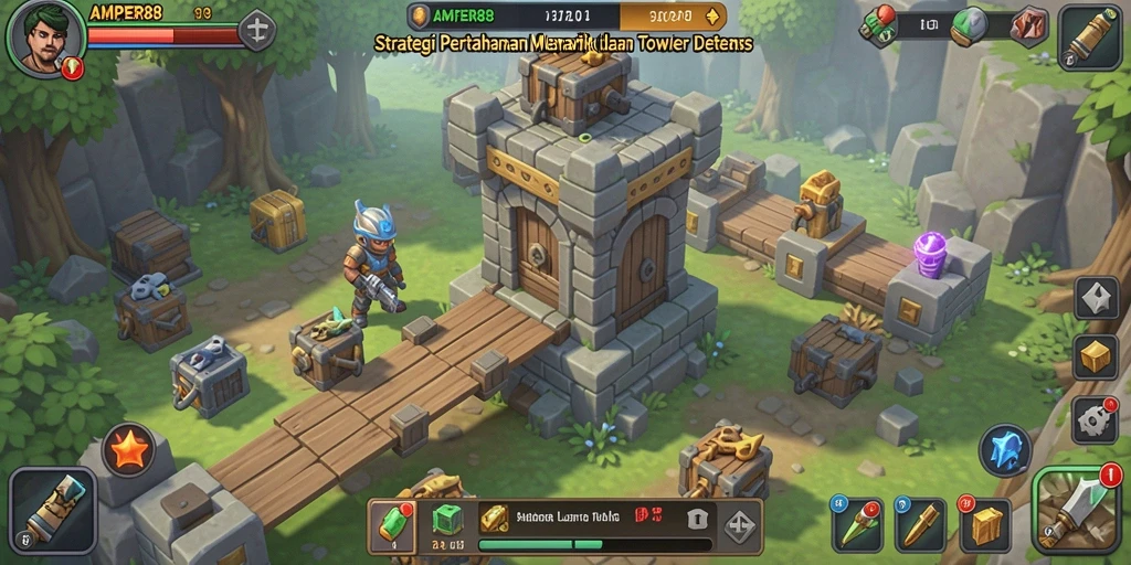 Tangkapan layar utama AMPER88 menampilkan aksi seru dalam Tower Defense.