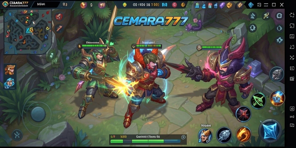Screenshot gameplay CEMARA777 menampilkan pertarungan seru antar karakter MOBA.