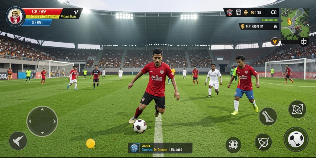 Screenshot CK789 menampilkan aksi seru di lapangan sepak bola.
