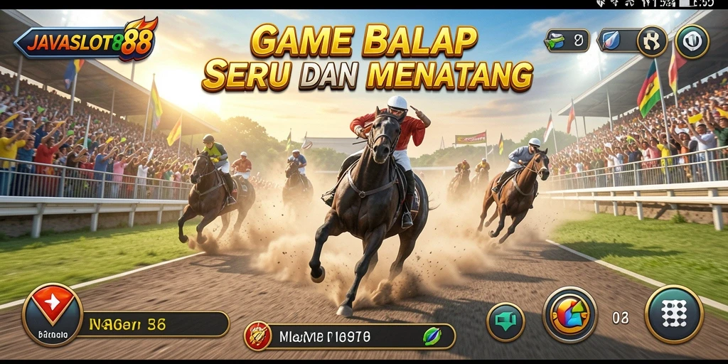 Tampilan gameplay seru di JAVASLOT88 dengan aksi balapan mendebarkan.