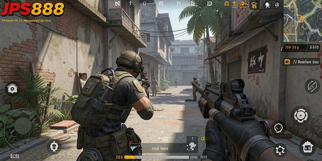 Screenshot gameplay dari JPS888 yang menunjukkan aksi seru FPS.