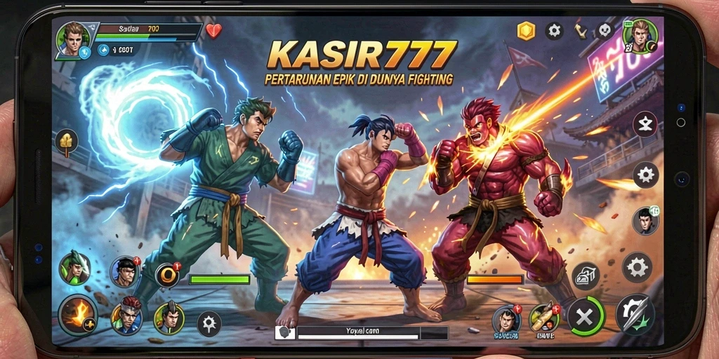 Tampilan utama gameplay KASIR777 menunjukkan pertarungan seru karakter.