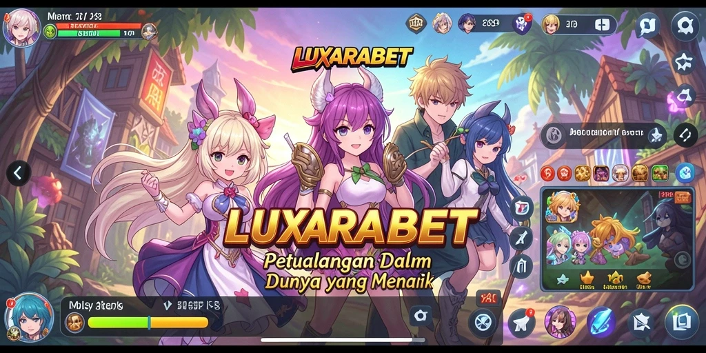 Tangkapan layar gameplay LUXARABET dengan karakter anime yang dinamis.