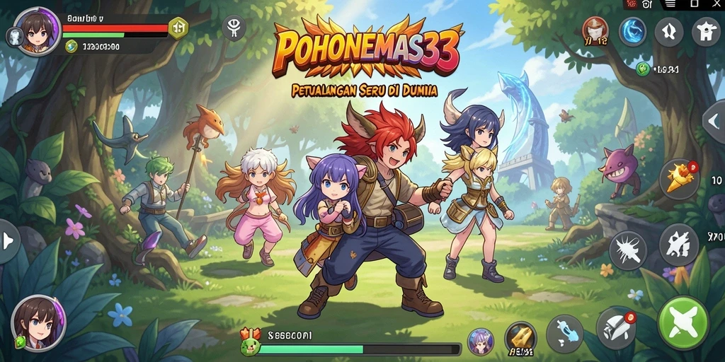 Tangkapan layar gameplay POHONEMAS33 dengan karakter anime yang colorful.