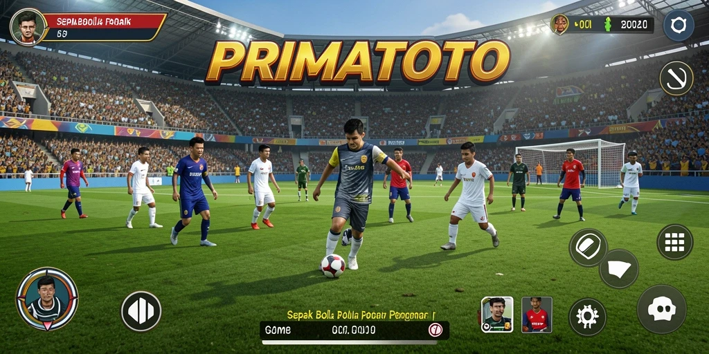Gameplay seru dengan aksi sepak bola mendebarkan.