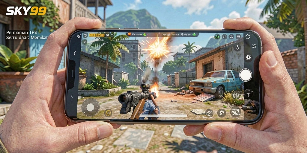 Screenshot utama menunjukkan aksi seru dalam game TPS.