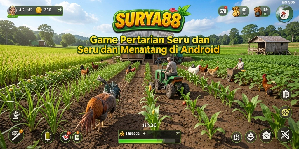 Screenshot game SURYA88 menunjukkan pemain sedang bertani.