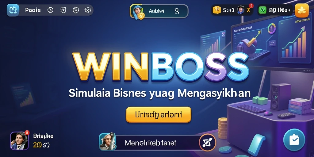 Screenshot dari gameplay WINBOSS yang menunjukkan aksi manajemen bisnis.