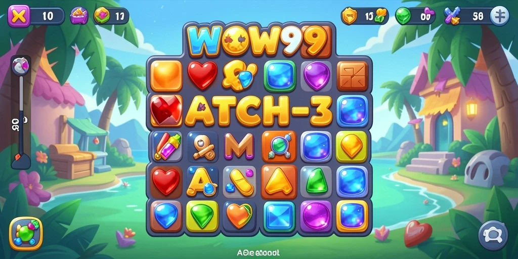 Screenshot gameplay WOW99 dengan layar penuh aksi Match-3 yang memikat.