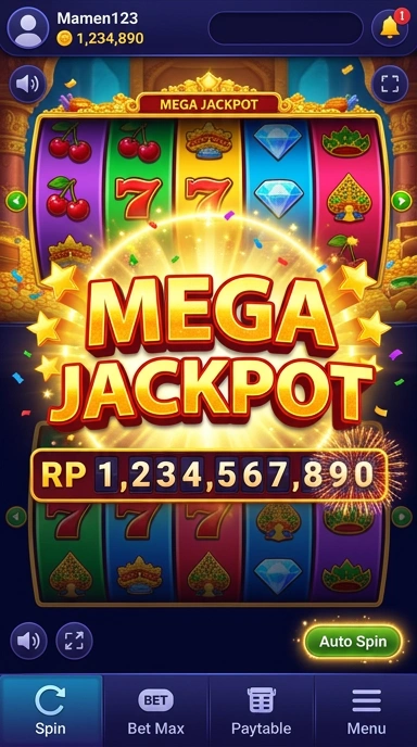 Tampilan beranda aplikasi mamen123 yang sederhana dan menarik.